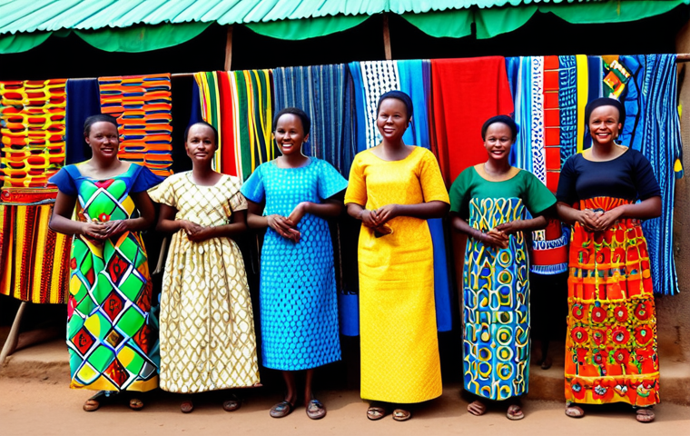 **

"A vibrant market scene in Rwanda, showcasing traditional clothing. Women are browsing colorful Imitako dresses with geometric and floral patterns.  Many textiles displayed, with red, yellow, green, and blue fabrics prominent.  Safe for work, fully clothed, modest clothing, appropriate content, professional photography, perfect anatomy, natural proportions, family-friendly atmosphere, well-formed hands, proper finger count."

**