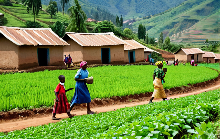 르완다의 주요 사회문제 분석 - Rural Rwandan Village Scene**

"A vibrant, sunny scene of a Rwandan village nestled amongst rolling ...