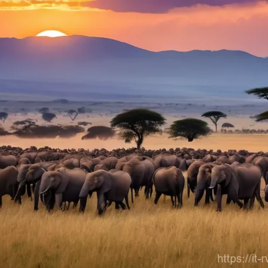 르완다와 케냐 비교 - **Prompt:** A breathtaking, cinematic wide shot of the Great Migration in Kenya's Masai Mara. Thousa...