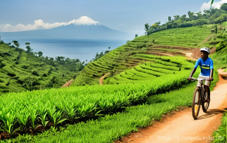 르완다에서 자전거 투어 - **Image Prompt: Joyful Ride on the Congo Nile Trail**
A vibrant and energetic scene depicting a ...