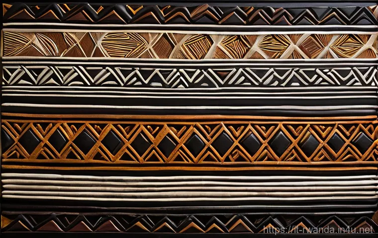 르완다의 전통 직물 산업 - **Imigongo Art Panel:**
"A stunning, close-up photograph of a traditional Rwandan Imigongo art p...