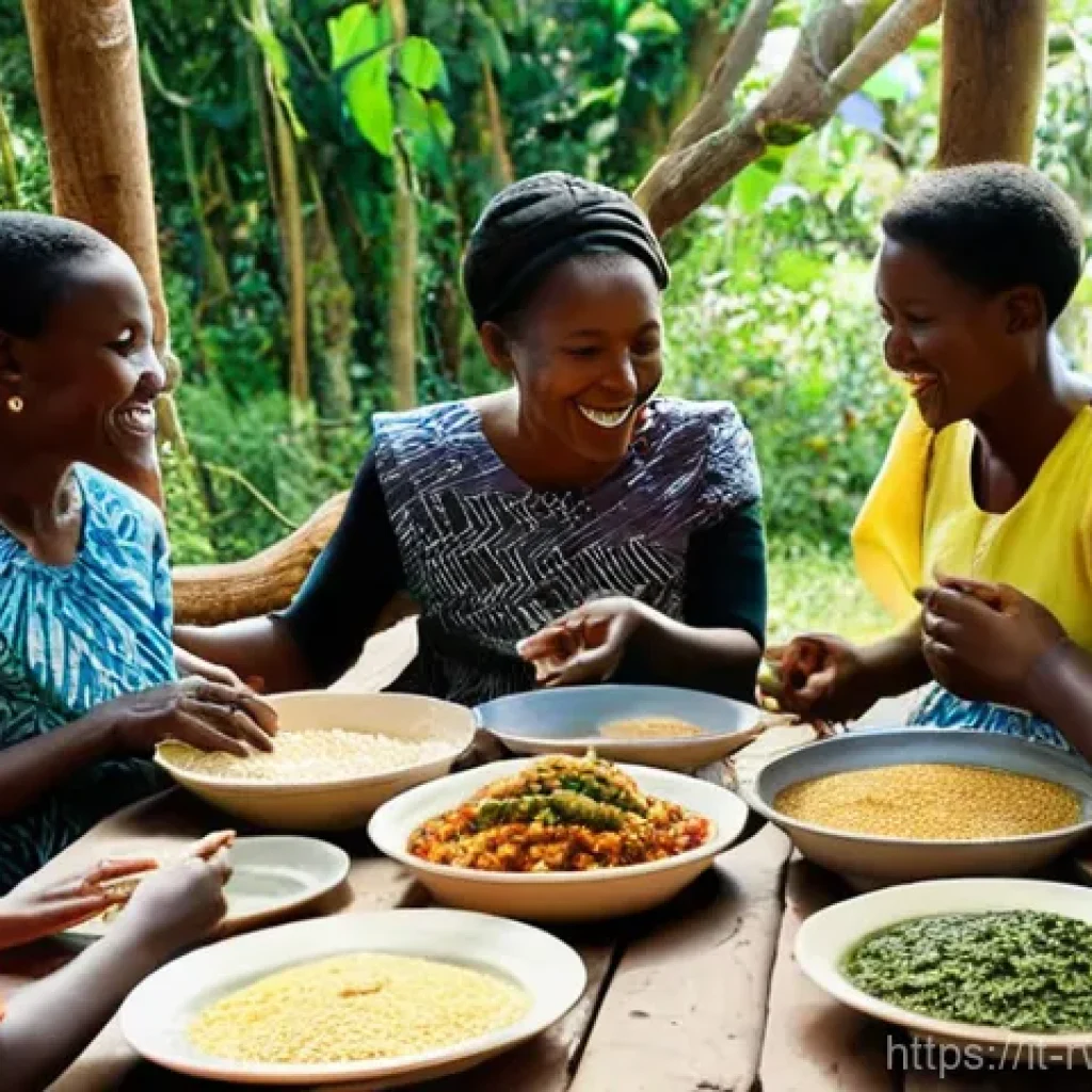 르완다 전통 음식의 종류 - **Prompt 1: A Rwandan Family Meal with Ubugali**
    "A heartwarming scene of a multi-generational R...