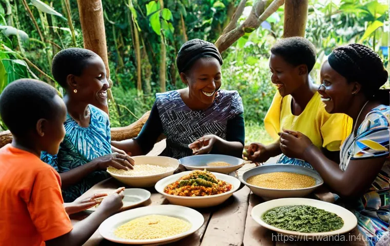 르완다 전통 음식의 종류 - **Prompt 1: A Rwandan Family Meal with Ubugali**
    "A heartwarming scene of a multi-generational R...