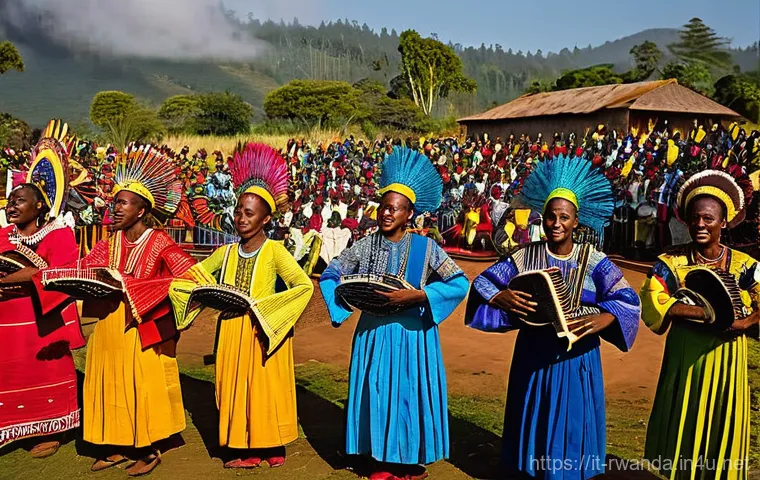 르완다 민속 음악의 교육적 가치 - **Prompt 1: Vibrant Rwandan Intore Dance Performance**
    "A wide-angle, highly detailed photograph...