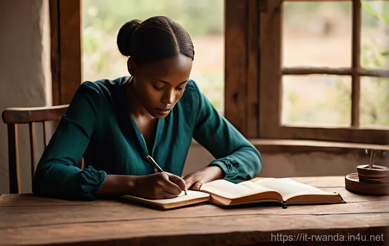 르완다의 문학과 시 - A serene and captivating image depicting an elderly Rwandan woman, with a wise and gentle expression...