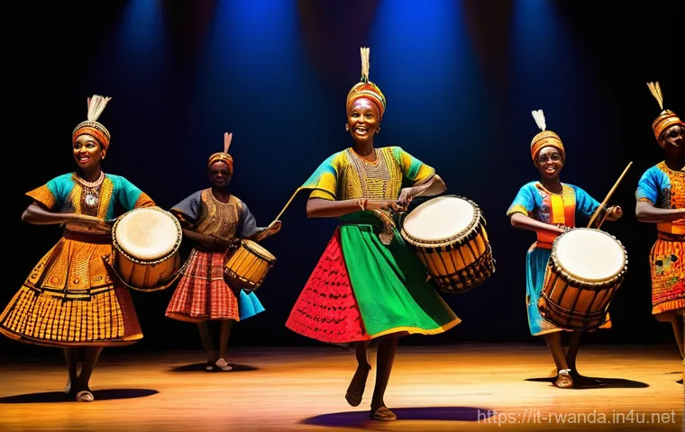 르완다 민속 춤의 미래 전망 - **Prompt: The Resilient Spirit of Intore Warriors**
    "A captivating image of a group of male Rwan...