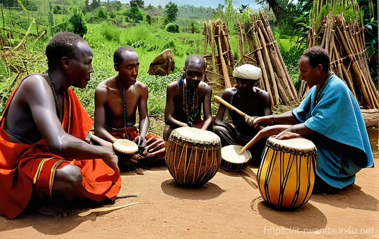 르완다에서의 전통 공예 체험 - **Rwandan Artisans Crafting Pottery and Beaded Jewelry in a Village Setting:** An authentic depictio...