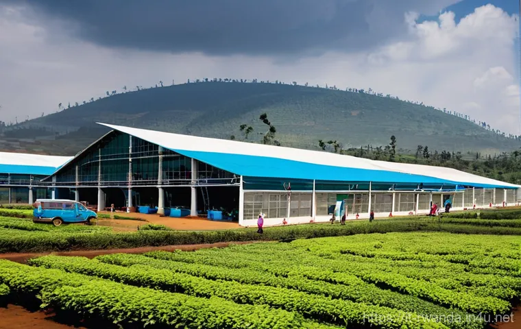 르완다의 국제 무역 정책 - **Prompt: Vibrant Rwandan Agribusiness and Manufacturing Hub.**
    "A wide shot showcasing a modern...