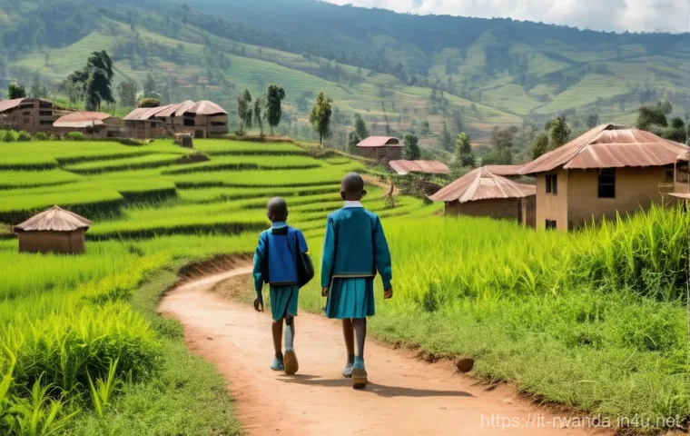 르완다에서의 교육 봉사 - **Prompt:** A vibrant depiction of a volunteer immersing herself in Rwandan village life. The scene ... 르완다에서의 교육 봉사 - **Prompt:** A vibrant depiction of a volunteer immersing herself in Rwandan village life. The scene ...