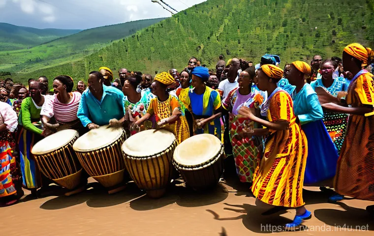 르완다 민속 음악 축제 - **Prompt Title: Rwandan Folk Festival - The Rhythmic Heartbeat**
    **Image Prompt:** A dynamic, wi...