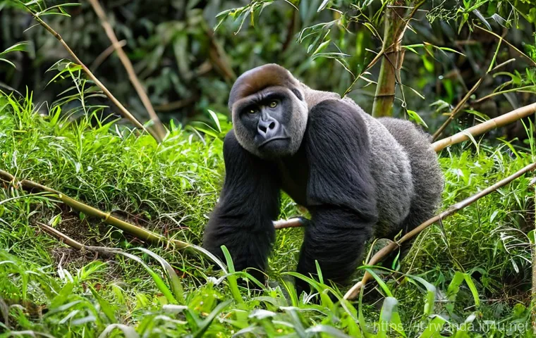 르완다의 주요 관광 시즌 - Image Prompt 1: Dry Season Gorilla Encounter**