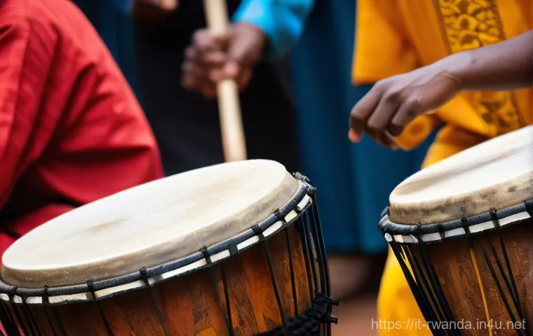 르완다 전통 춤의 역사 - **"A vibrant and energetic scene depicting a group of athletic Rwandan Intore dancers in mid-air dur...