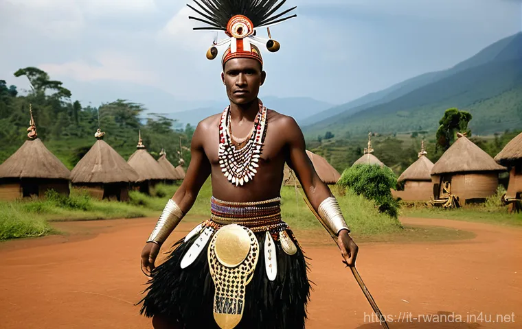 르완다 전통 춤의 역사 - **"A captivating close-up portrait of several Rwandan Ingoma drummers intensely immersed in their pe...