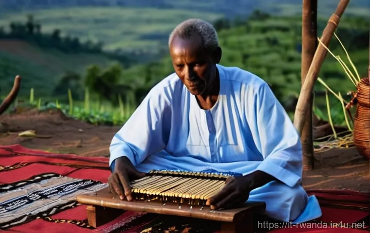 르완다의 민속 음악 트렌드 - The Elder's Inanga Tale by Firelight**

An elderly Rwandan man with a wise and serene expression, de...