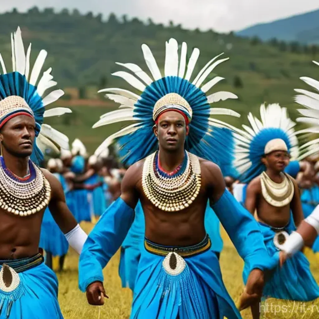 르완다의 민속 전통 소개 - **Rwandan Intore Warrior Dancers in Full Regalia**
A group of dynamic Rwandan Intore warrior dan...