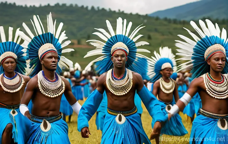 르완다의 민속 전통 소개 - **Rwandan Intore Warrior Dancers in Full Regalia**
A group of dynamic Rwandan Intore warrior dan...