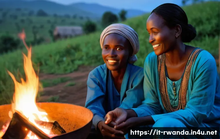 르완다에서의 현지 투어 회사 - **Prompt 1: Authentic Rwandan Storytelling by Firelight**
    Create an image featuring a warm, inti...