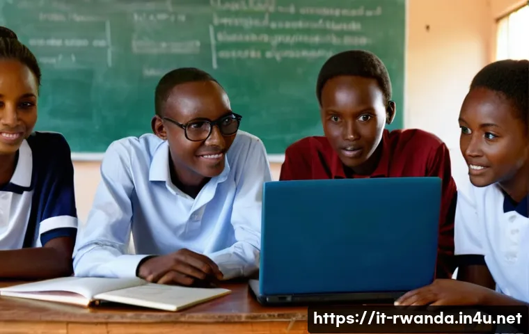 르완다의 직업 교육 - **Prompt:** A group of young Rwandan adults are gathered around a table in a brightly lit classroom,...