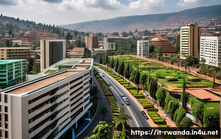 르완다의 부동산 시장 - A dynamic, wide-angle shot of Kigali's modern city center in Rwanda, reflecting its reputation as th...