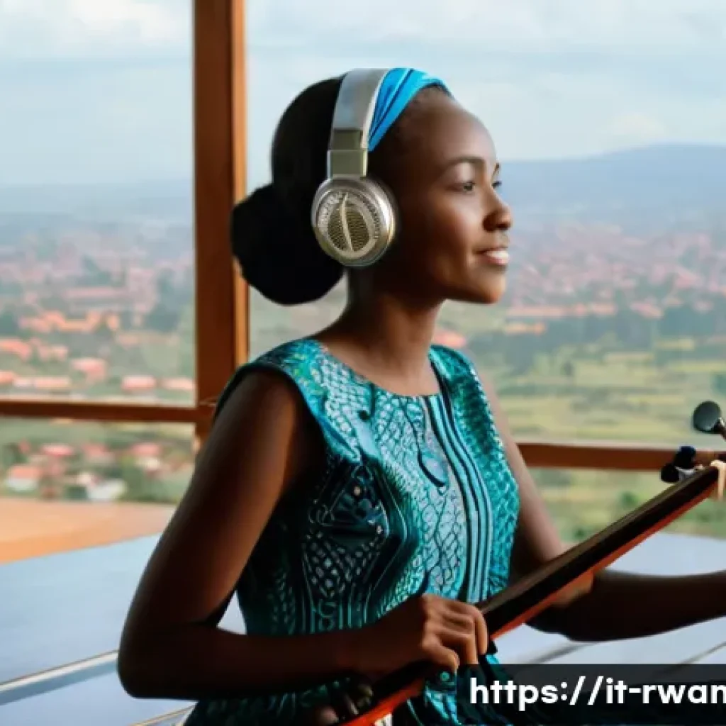 르완다 민속 음악의 현대적 변화 - **Prompt 1: Traditional Serenity Meets Modern Soundscape**
"A young Rwandan woman, in her early ...