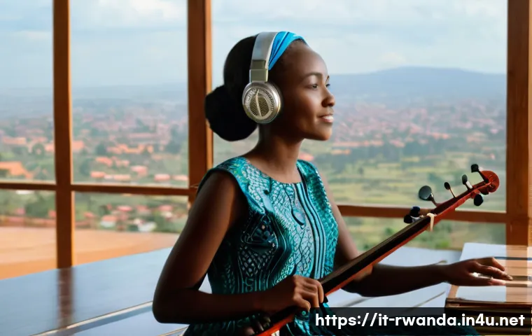 르완다 민속 음악의 현대적 변화 - **Prompt 1: Traditional Serenity Meets Modern Soundscape**
"A young Rwandan woman, in her early ...