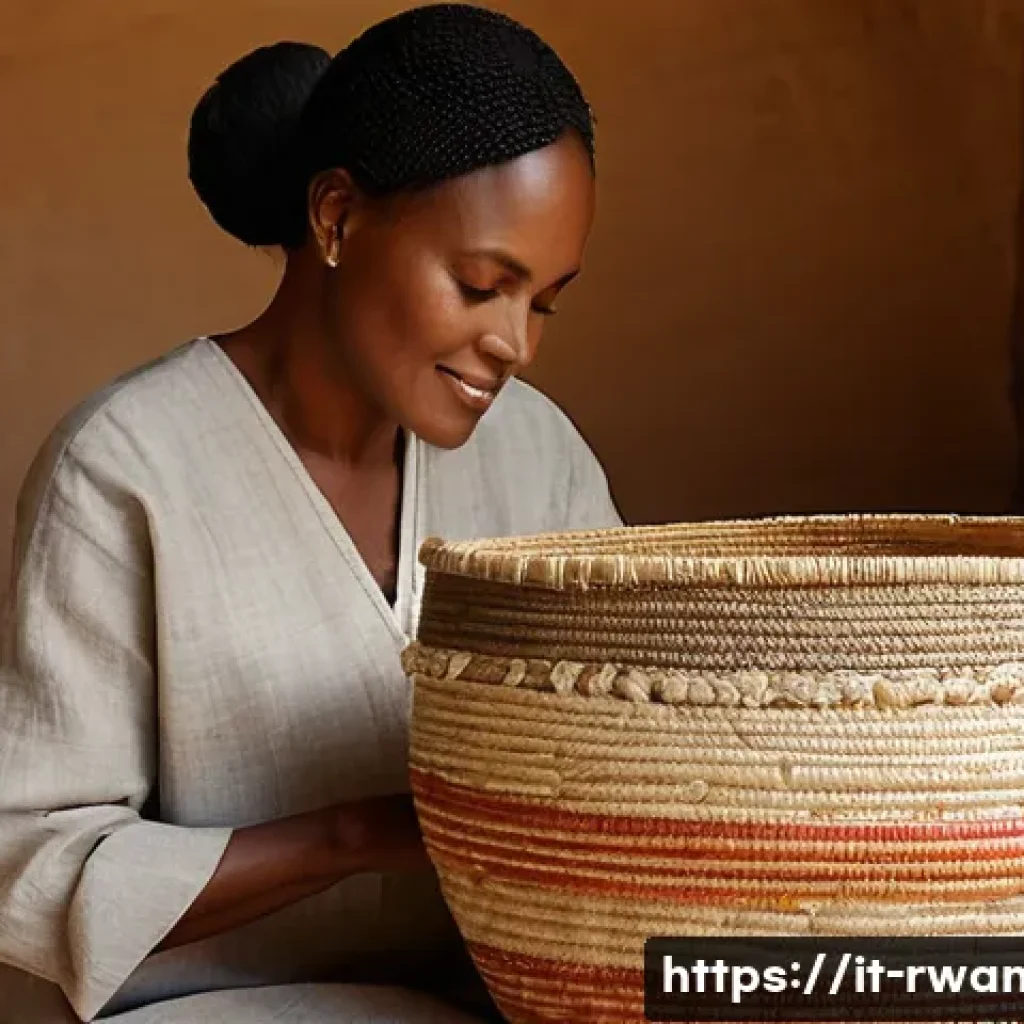 르완다 전통 직물 박물관 - **Prompt for Agaseke (Woven Baskets):**
"A candid, sunlit image of a skilled Rwandan woman artis...