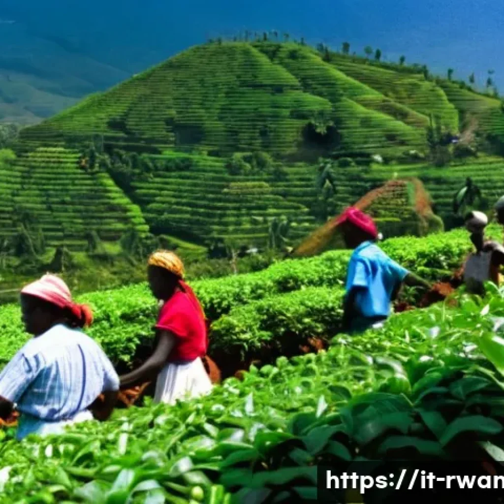 르완다 커피 농장 체험 - **Prompt:** A vibrant, panoramic shot of a Rwandan coffee plantation stretching across rolling hills...
