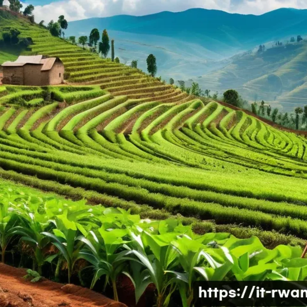 르완다의 식량 안보 프로그램 - A vibrant rural Rwandan farming community scene showcasing farmers of various ages actively engaged ...