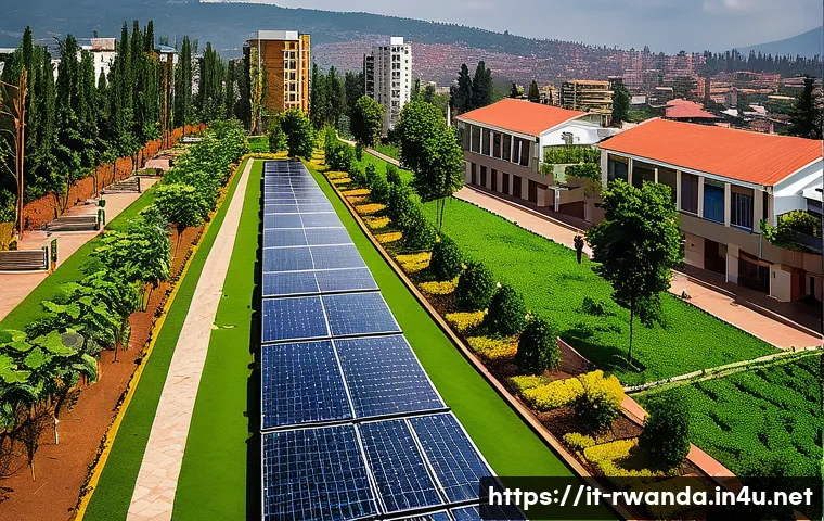 르완다의 주요 도시 계획 사례 - A vibrant urban park scene in Kigali, Rwanda, showcasing green infrastructure integrated with reside...