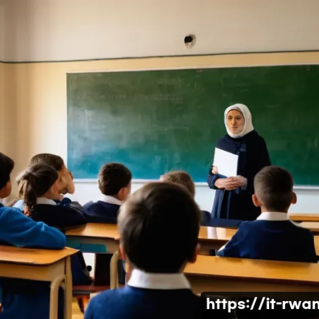 르완다의 주요 역사 교육 프로그램 - A classroom scene in an Italian school where a diverse group of students attentively listen to a sur...