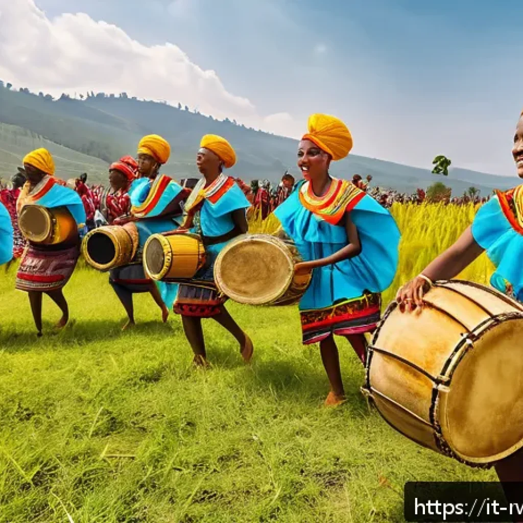 르완다의 주요 문화 이벤트 추천 - A vibrant traditional Rwandan dance performance during the Umuganura harvest festival, featuring dan...