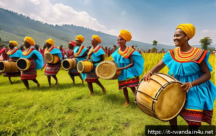르완다의 주요 문화 이벤트 추천 - A vibrant traditional Rwandan dance performance during the Umuganura harvest festival, featuring dan...