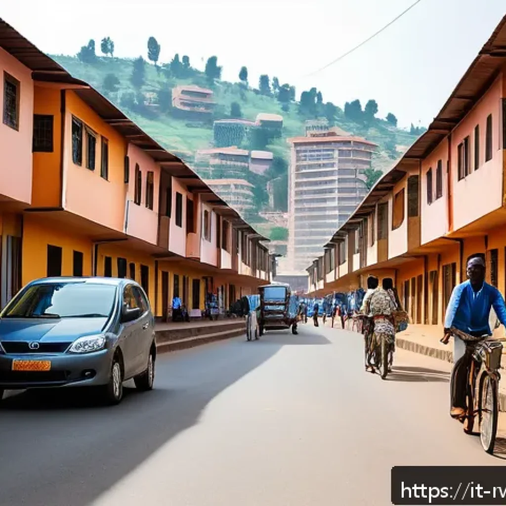 르완다의 주요 사회적 이슈 정리 - A vibrant urban street scene in Kigali, Rwanda, showcasing diverse local communities interacting pea...
