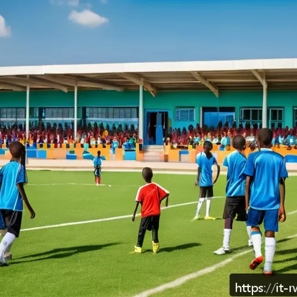 르완다의 주요 축구팀 - A vibrant scene inside a modern Rwandan football academy training ground during daytime, showcasing ...