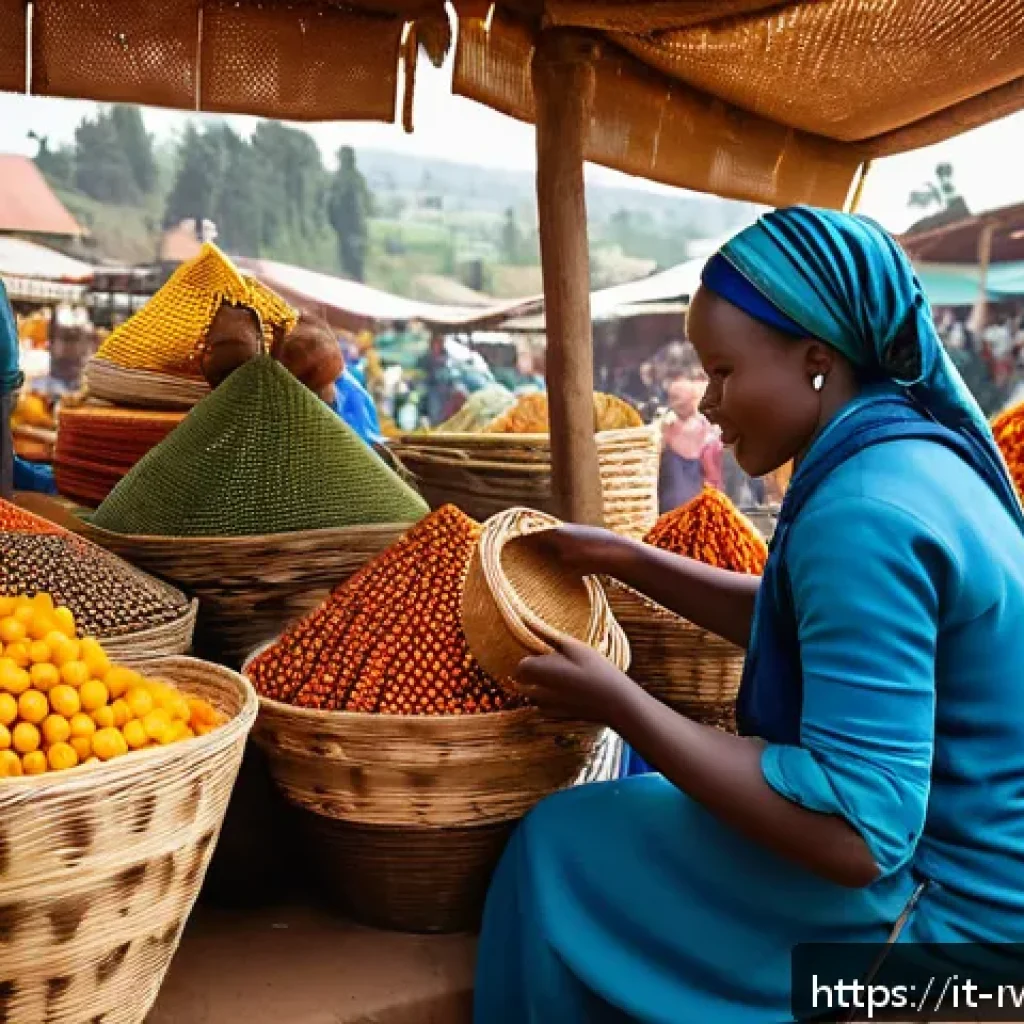 르완다에서의 문화 체험 투어 - A vibrant traditional market scene in Kigali’s Kimironko Market during daytime, bustling with divers...