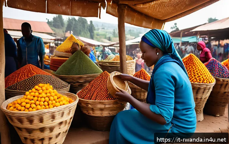 르완다에서의 문화 체험 투어 - A vibrant traditional market scene in Kigali&rsquo;s Kimironko Market during daytime, bustling with divers...