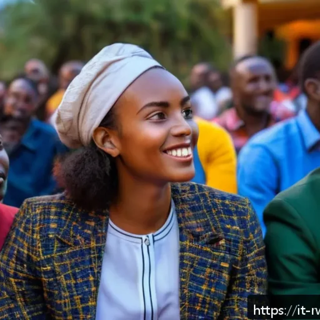 르완다 영화 산업 - A vibrant film festival scene in Kigali, Rwanda, showcasing a diverse crowd of young filmmakers and ...