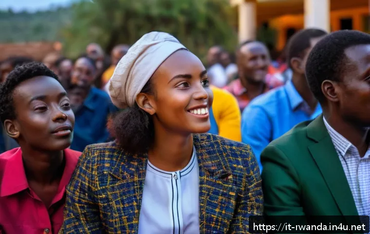 르완다 영화 산업 - A vibrant film festival scene in Kigali, Rwanda, showcasing a diverse crowd of young filmmakers and ...