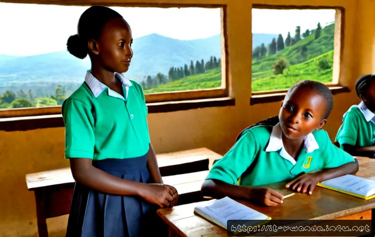 Home 17 르완다의 주요 교육 프로그램 - Photorealistic rural Rwanda primary school learning program, attentive children in neat school unifo...